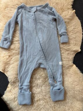 LouLou lollipop-Light Blue Waffle Knit Baby One-Piece Romper